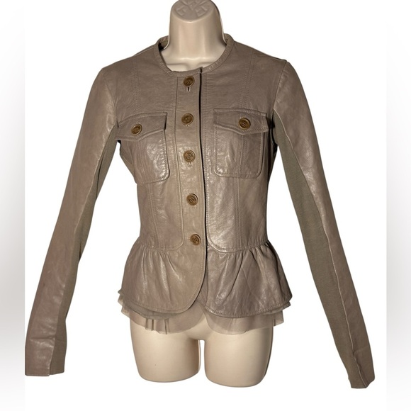 Twin Set Simona Barbieri Size small 100% Genuine Lamb Leather Beige/Gray jacket - Picture 1 of 17